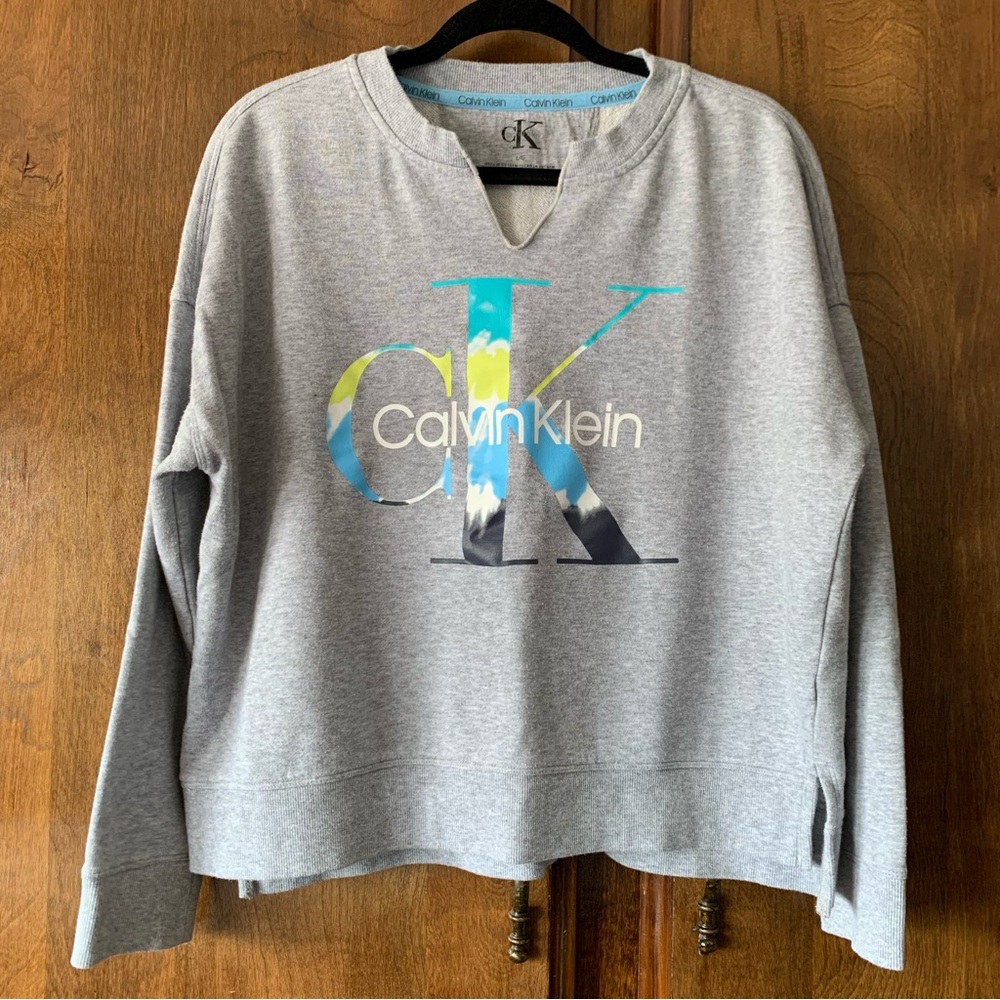 Calvin Klein Light Gray Crewneck Sweatshirt with Multicolor CK Logo